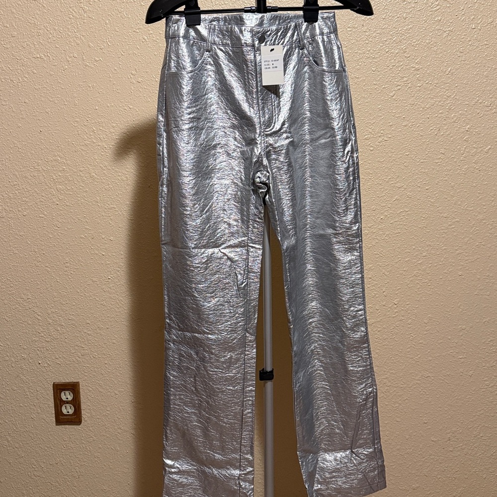 Shiny Silver Pants by Idem Ditto women’s size medium straight legs soft interior - Picture 10 of 11